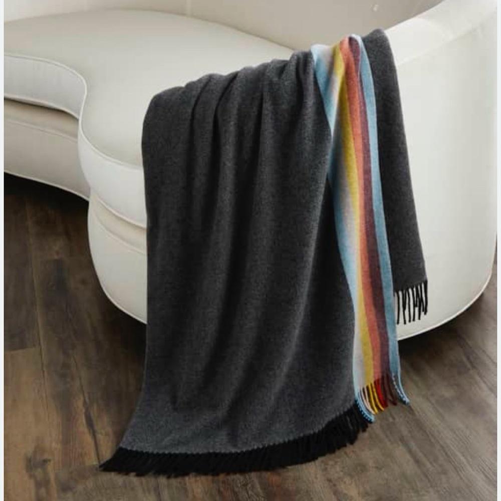 Paul Smith Artist Stripe Wool/ Cashmere Blend Throw Blanket with Fringe